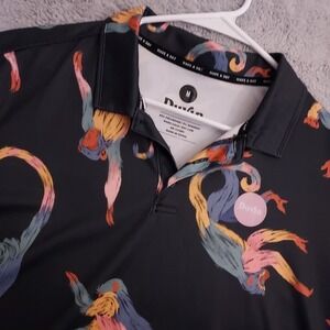 Duvin Polo Shirt Mens Medium Performance Stretch Floral Hawaiian Monkey Golf M